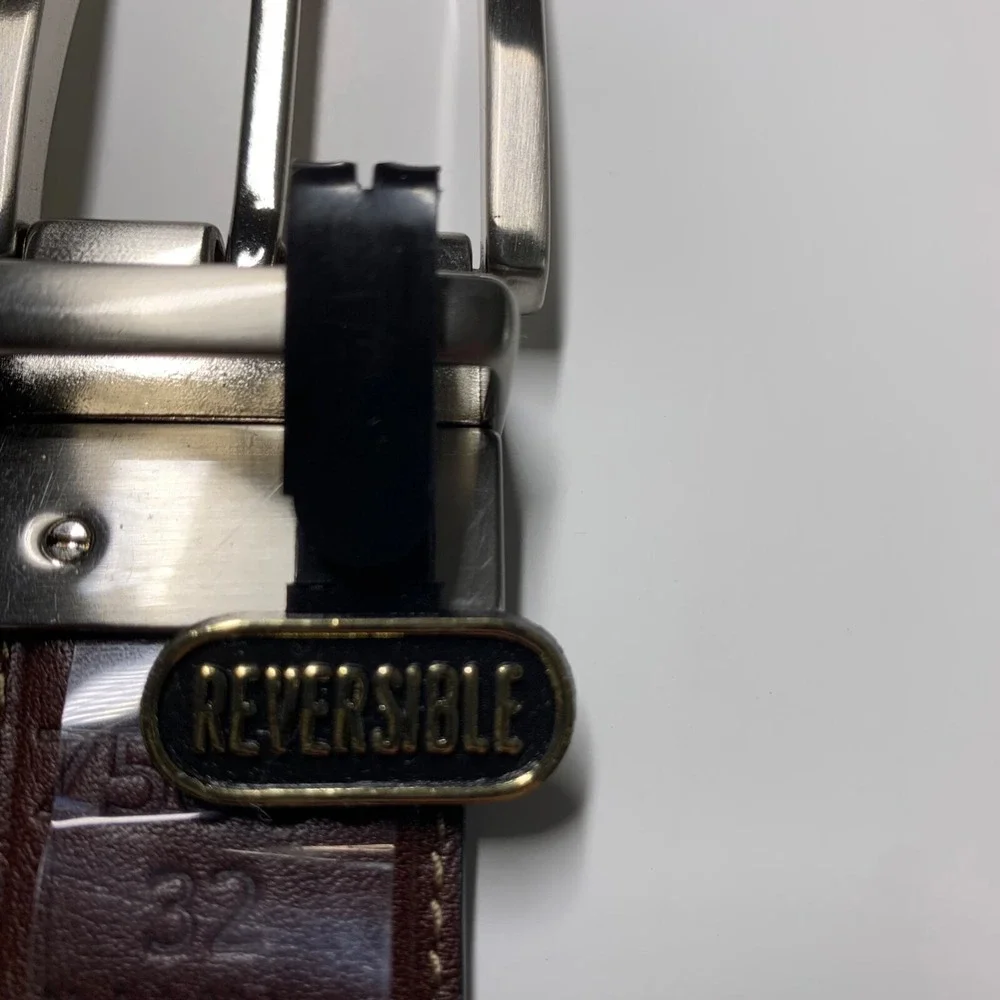 Torino Belt Pebble Burnished Veal Leather Reversible Black Brown Silver Mens 32